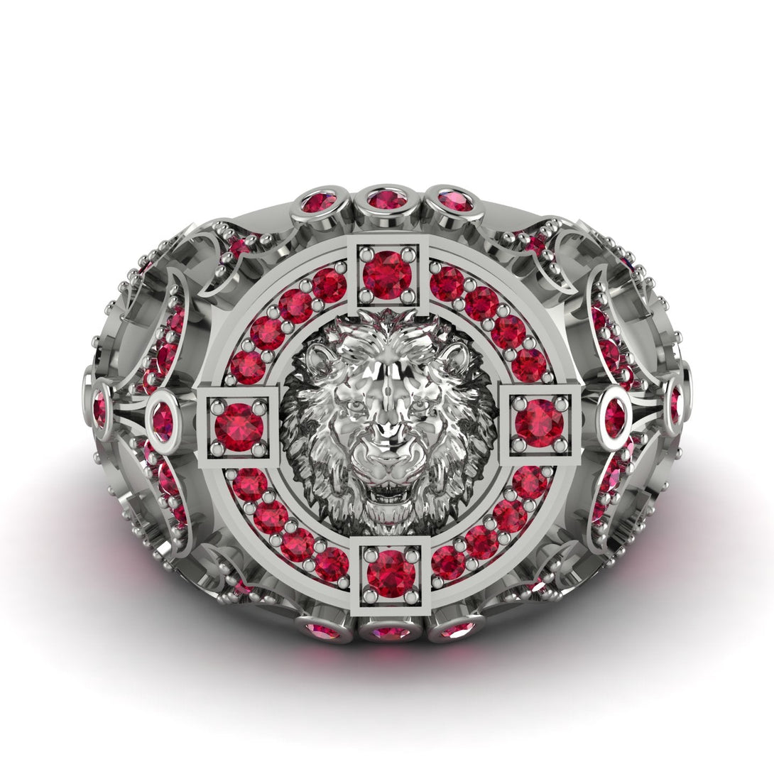 Ruby Royal Lion Men Signet Ring - Terry No. 12