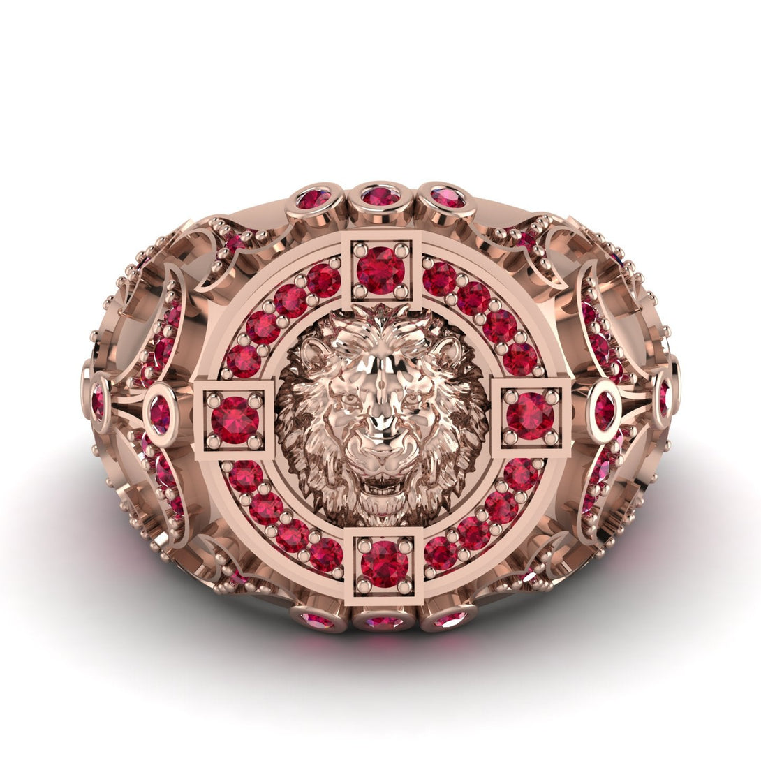 Ruby Royal Lion Men Signet Ring - Terry No. 11