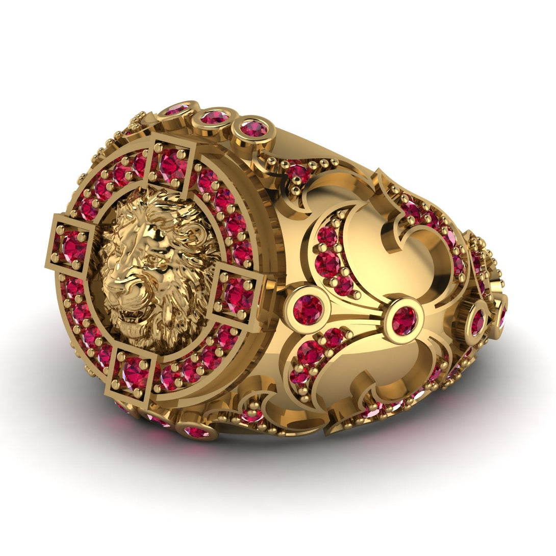 Ruby Royal Lion Men Signet Ring - Terry No. 10