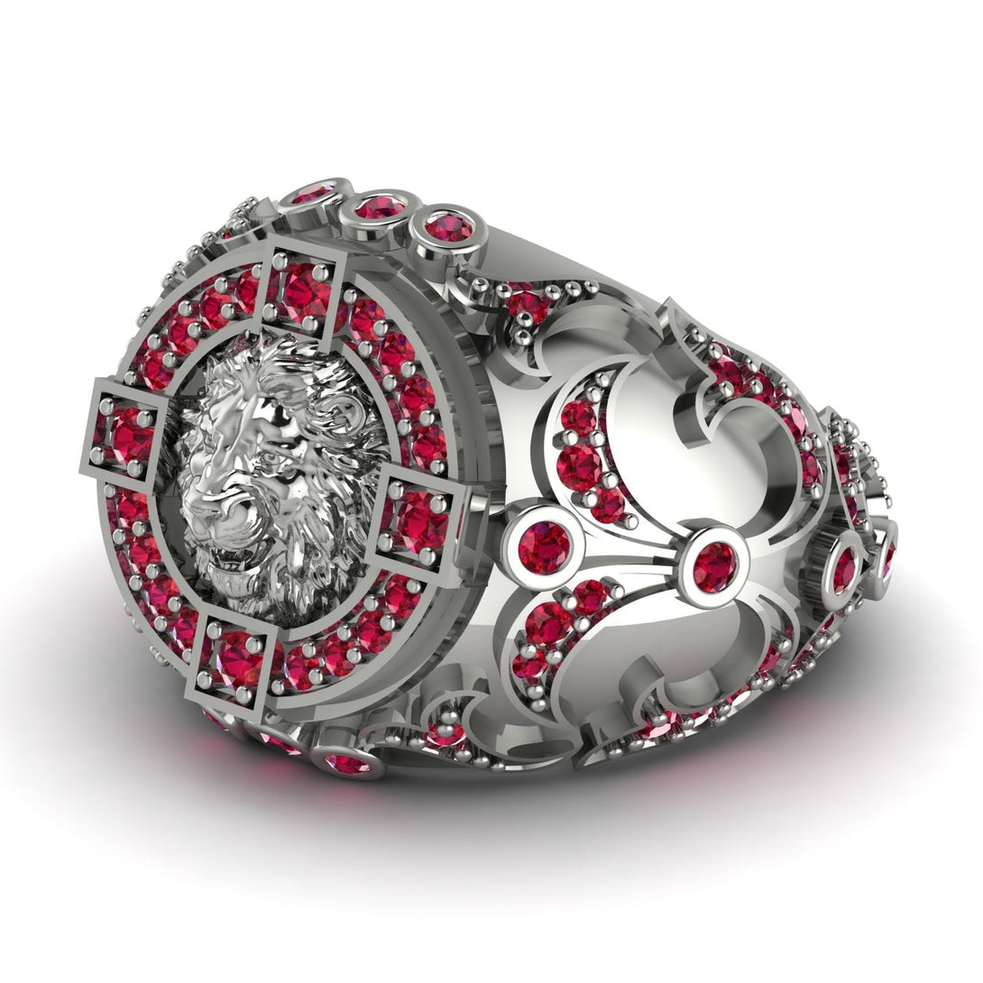 Ruby Royal Lion Men Signet Ring - Terry No. 12