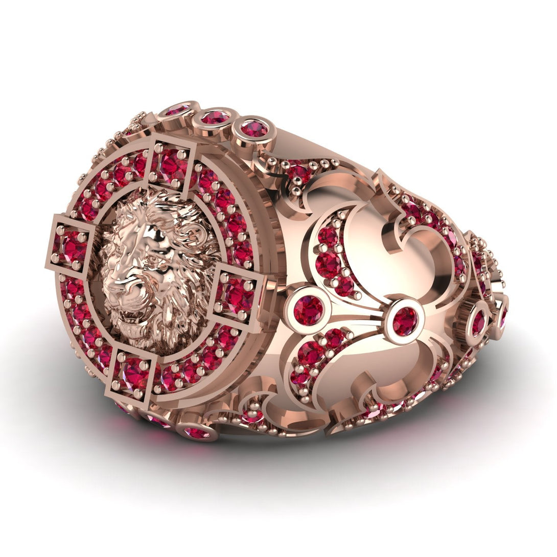 Ruby Royal Lion Men Signet Ring - Terry No. 11