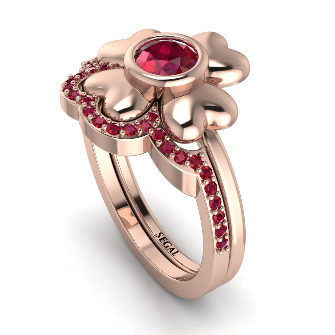 Solid Clower Flower Ruby Bridal Set - Christine No. 56