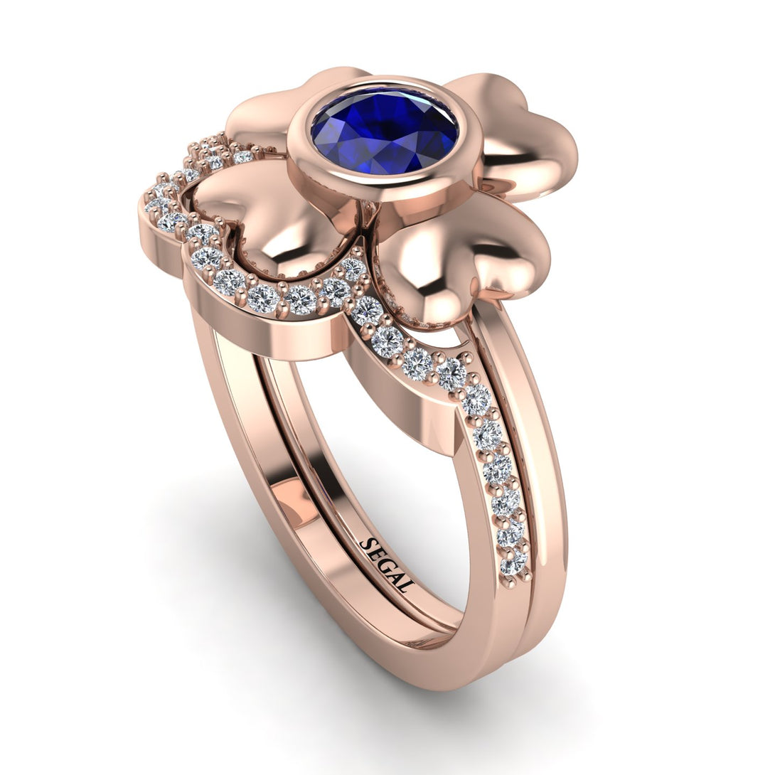 Solid Clower Flower Sapphire Bridal Set - Christine No. 14