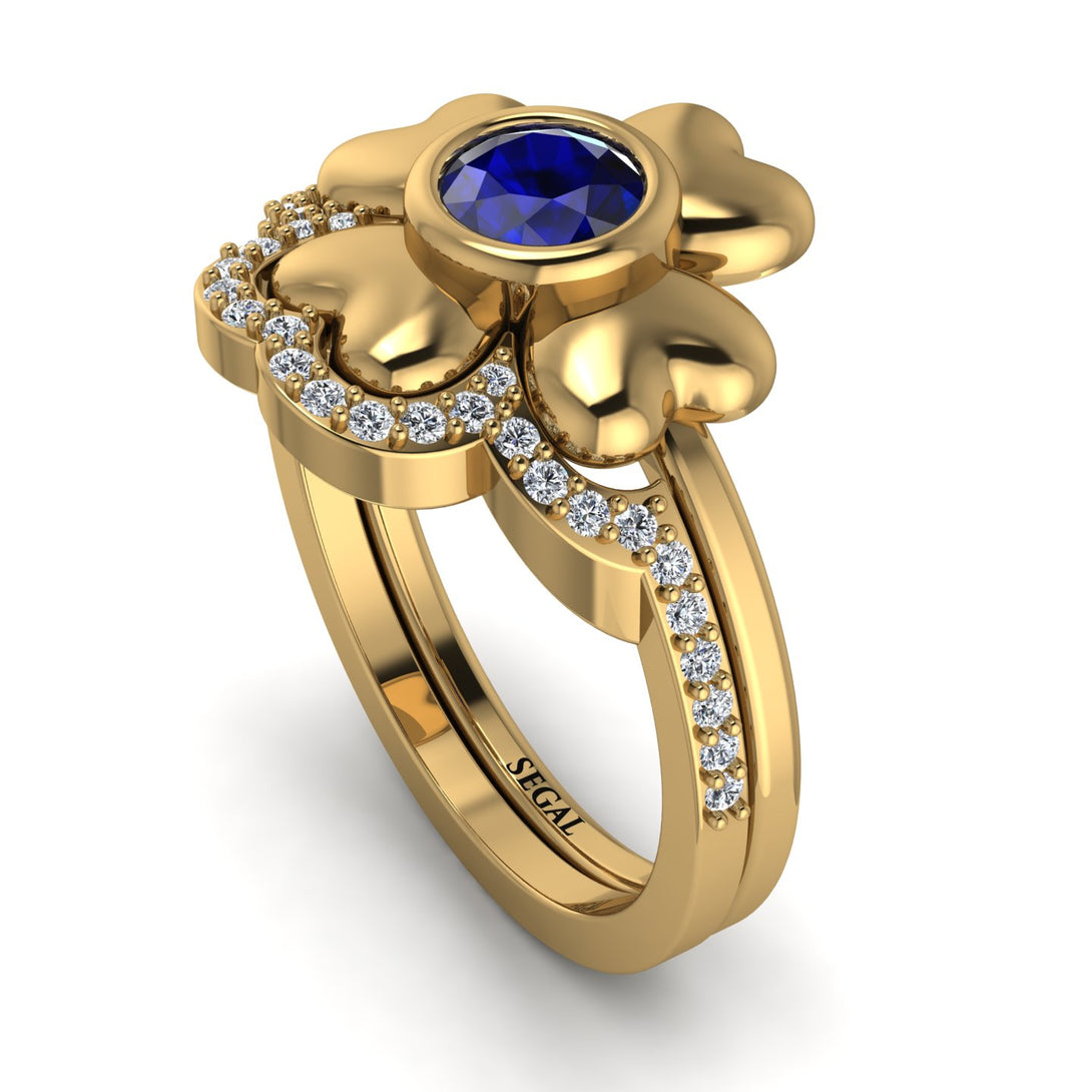 Solid Clower Flower Sapphire Bridal Set - Christine No. 13