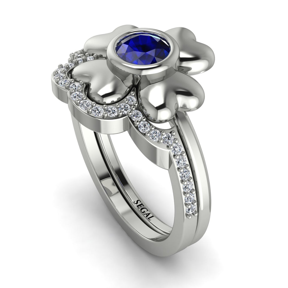 Solid Clower Flower Sapphire Bridal Set - Christine No. 15