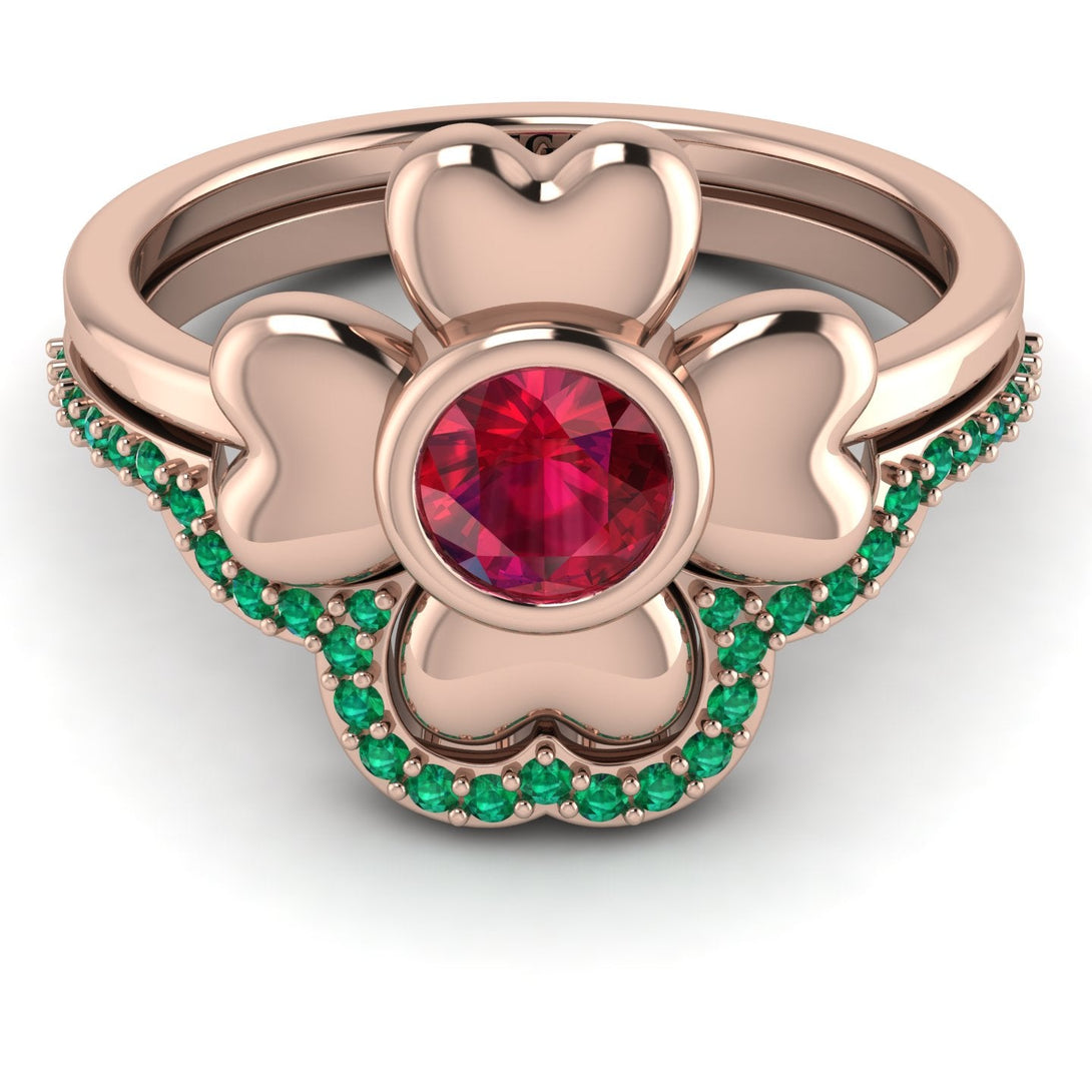 Solid Clower Flower Ruby Bridal Set - Christine No. 26