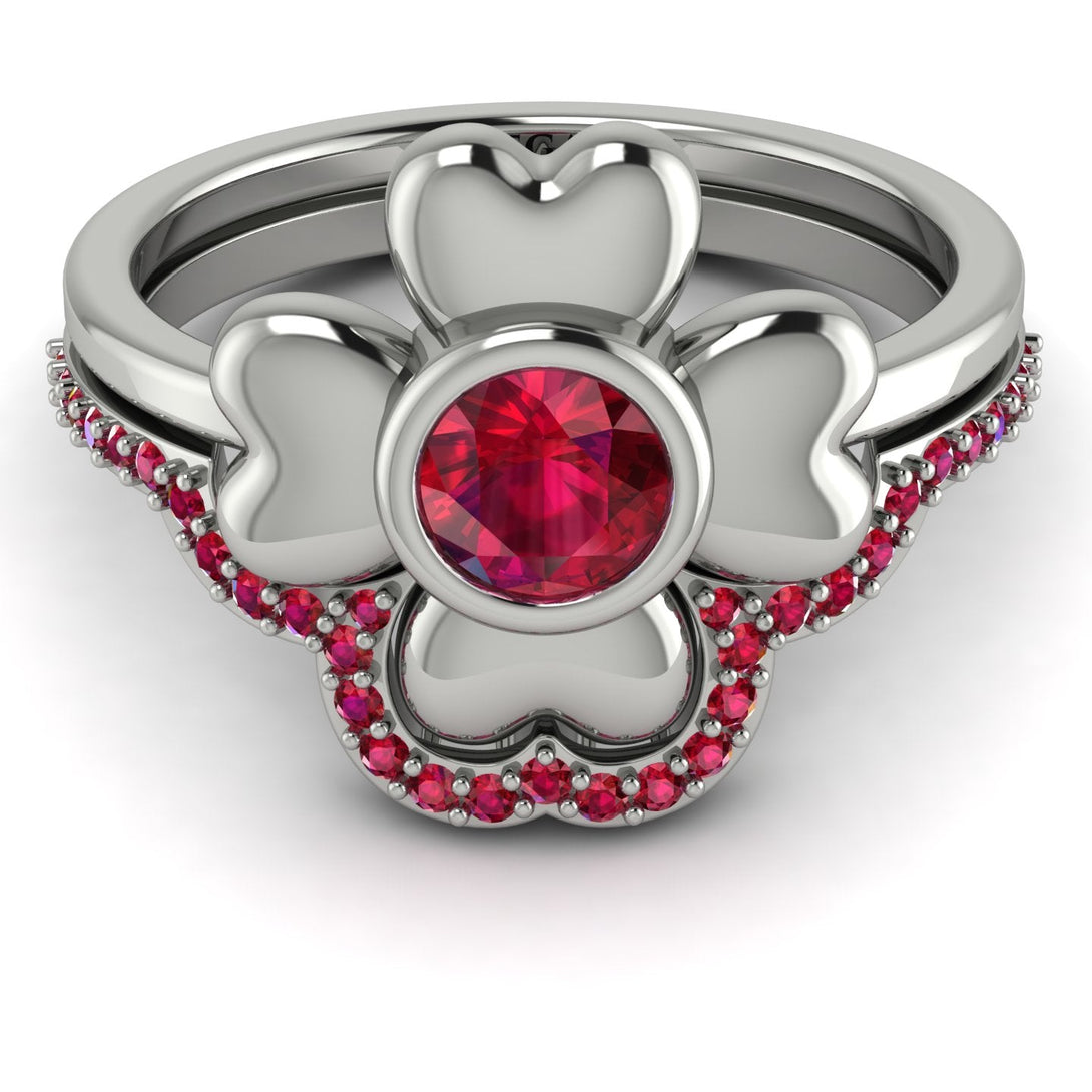 Solid Clower Flower Ruby Bridal Set - Christine No. 57