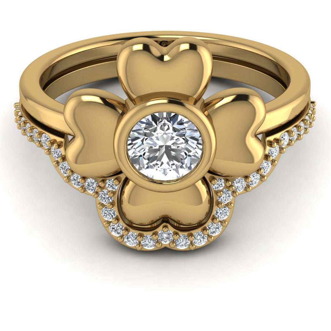 Solid Clower Flower Diamond Bridal Set - Christine No. 1