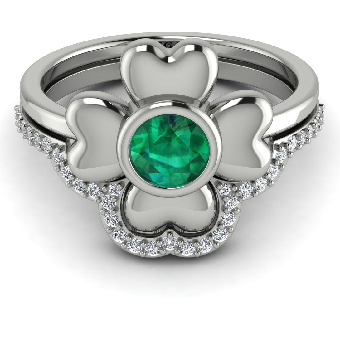 Solid Clower Flower Emerald Bridal Set - Christine No. 6