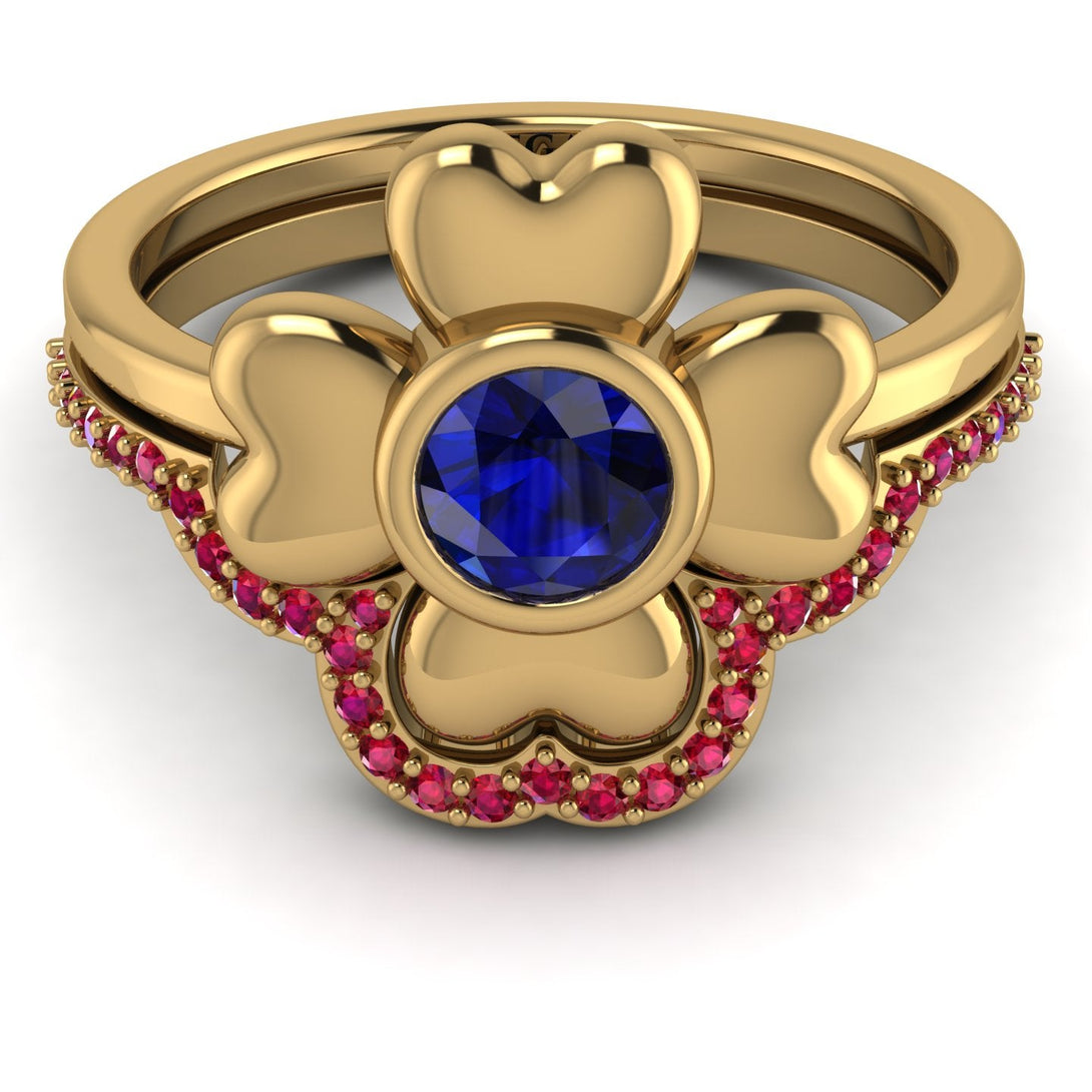 Solid Clower Flower Sapphire Bridal Set - Christine No. 58