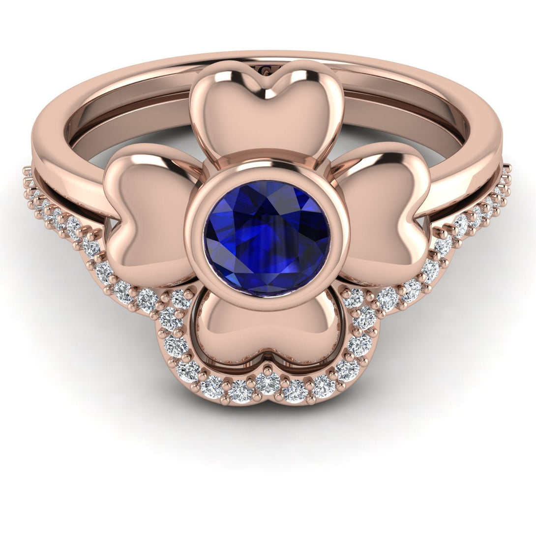 Solid Clower Flower Sapphire Bridal Set - Christine No. 14