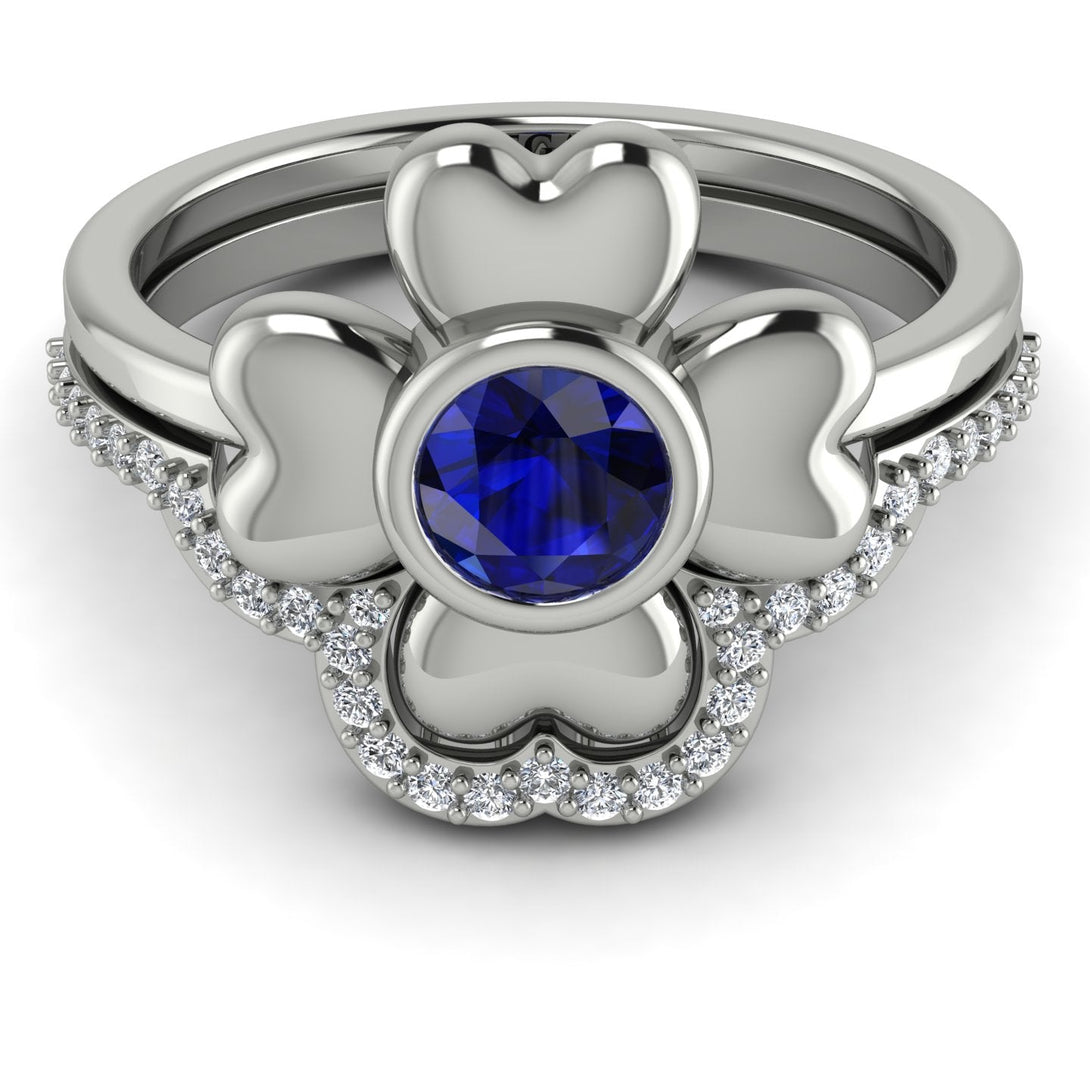 Solid Clower Flower Sapphire Bridal Set - Christine No. 15