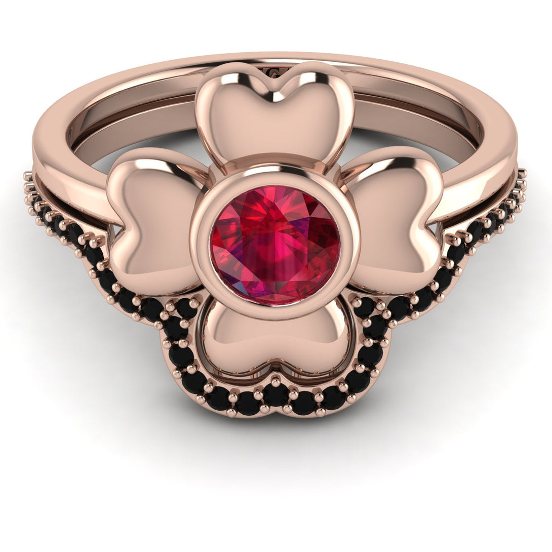 Solid Clower Flower Ruby Bridal Set - Christine No. 41