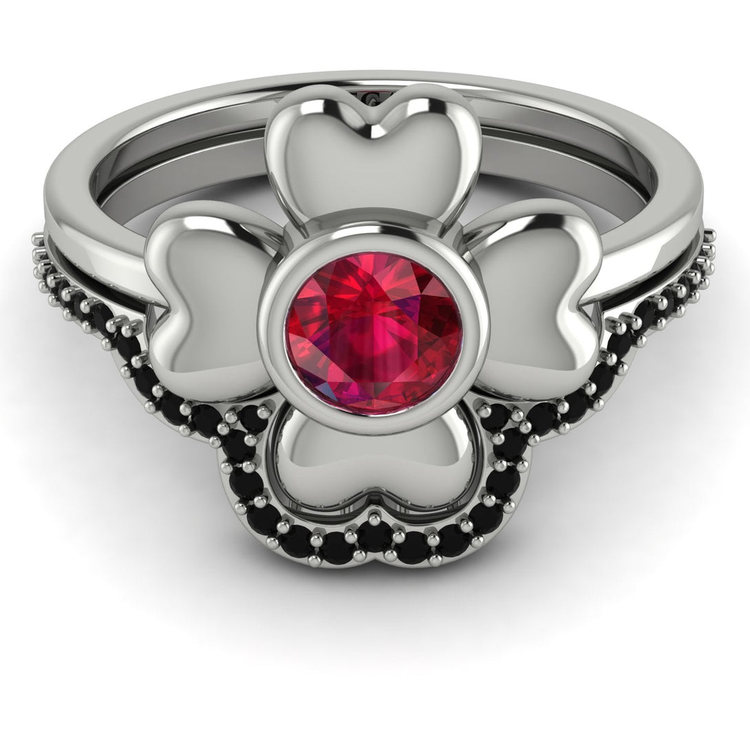 Solid Clower Flower Ruby Bridal Set - Christine No. 42