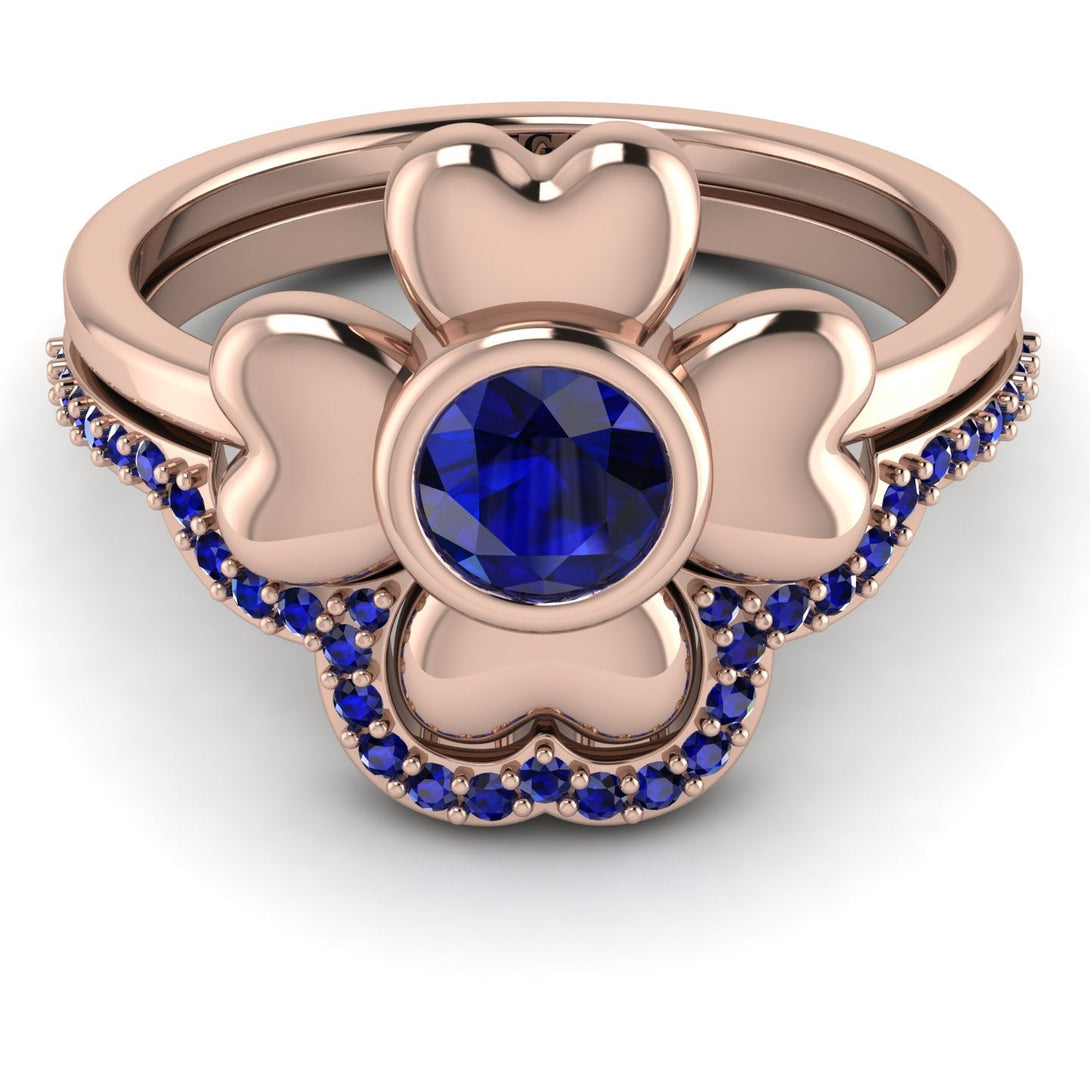 Solid Clower Flower Sapphire Bridal Set - Christine No. 74