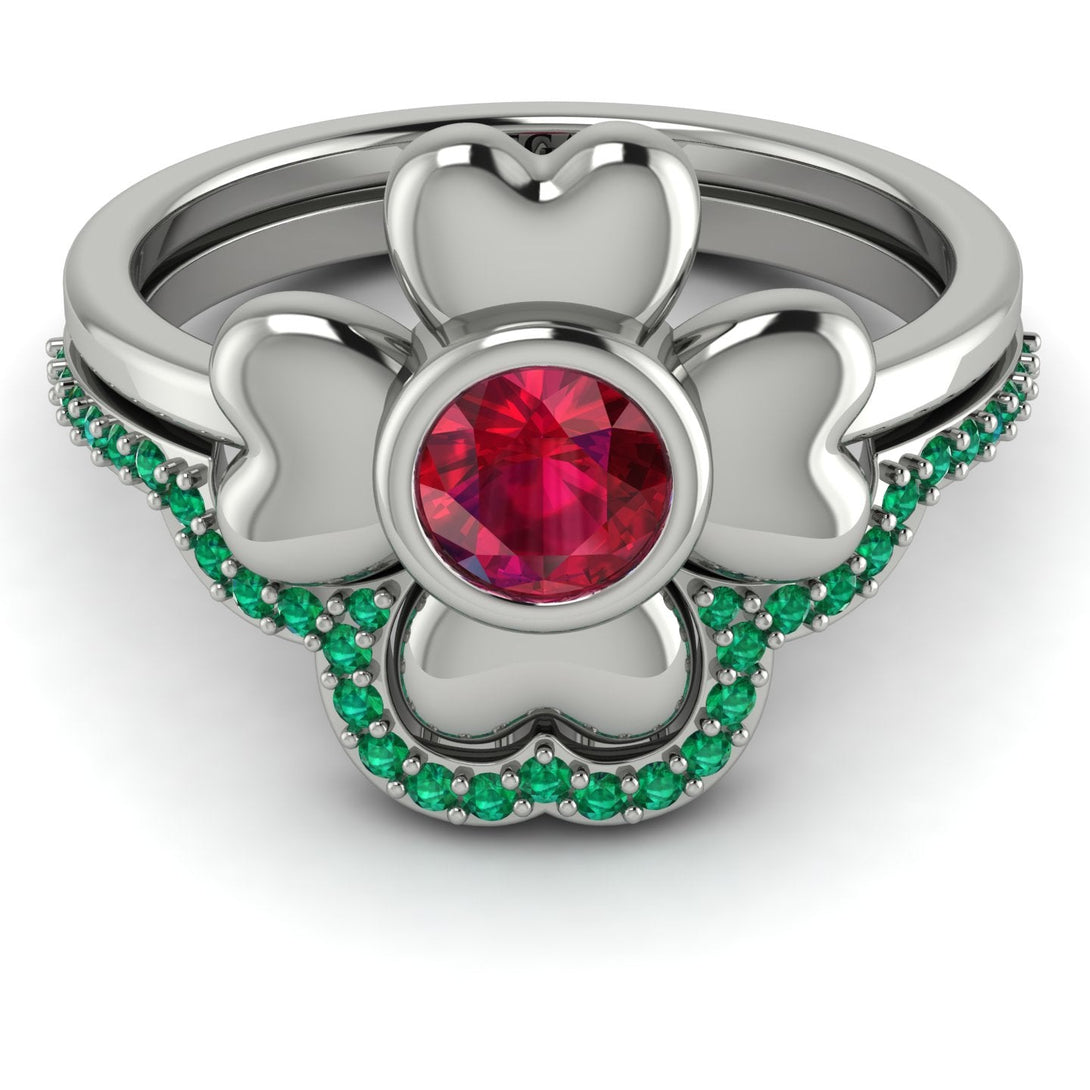 Solid Clower Flower Ruby Bridal Set - Christine No. 27