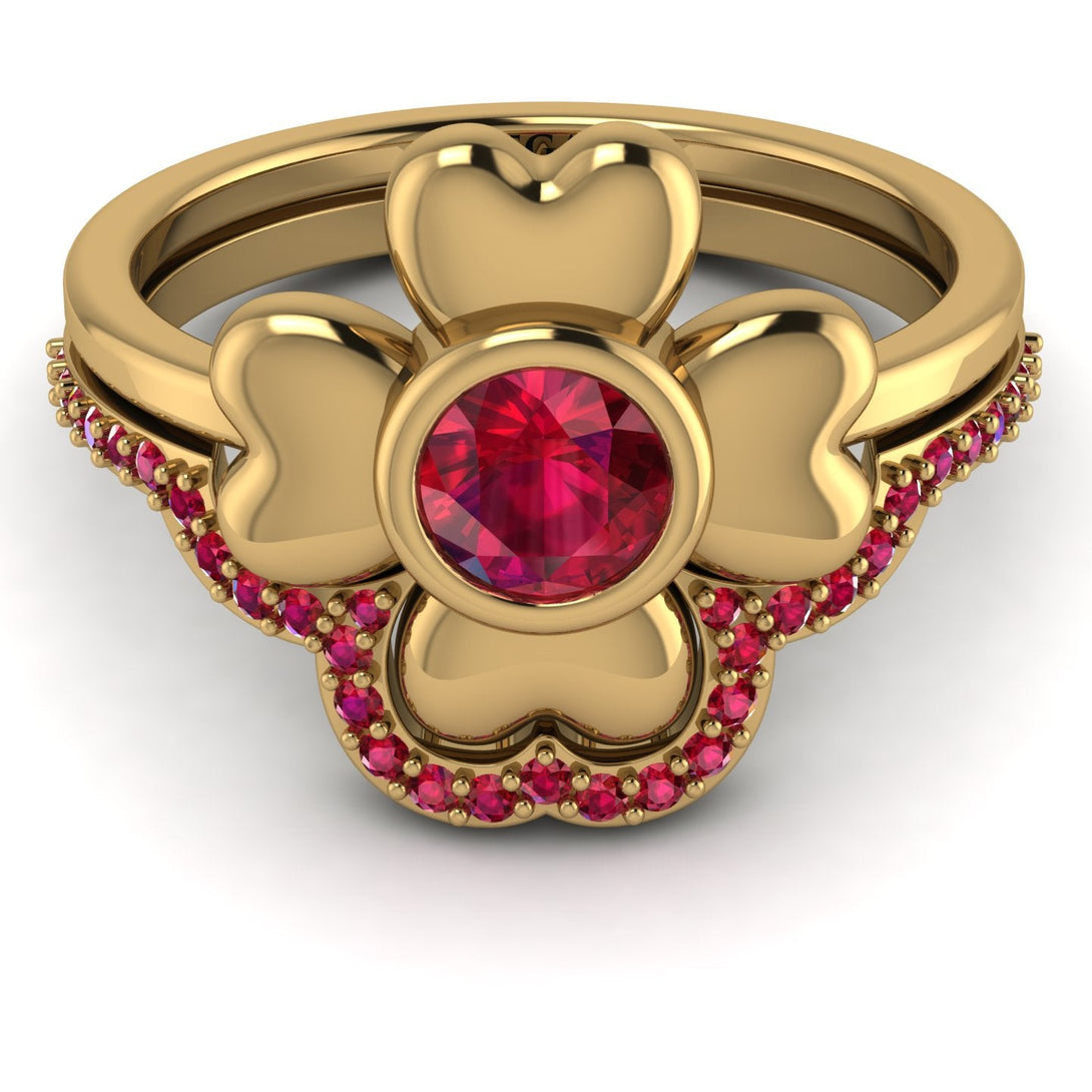 Solid Clower Flower Ruby Bridal Set - Christine No. 55