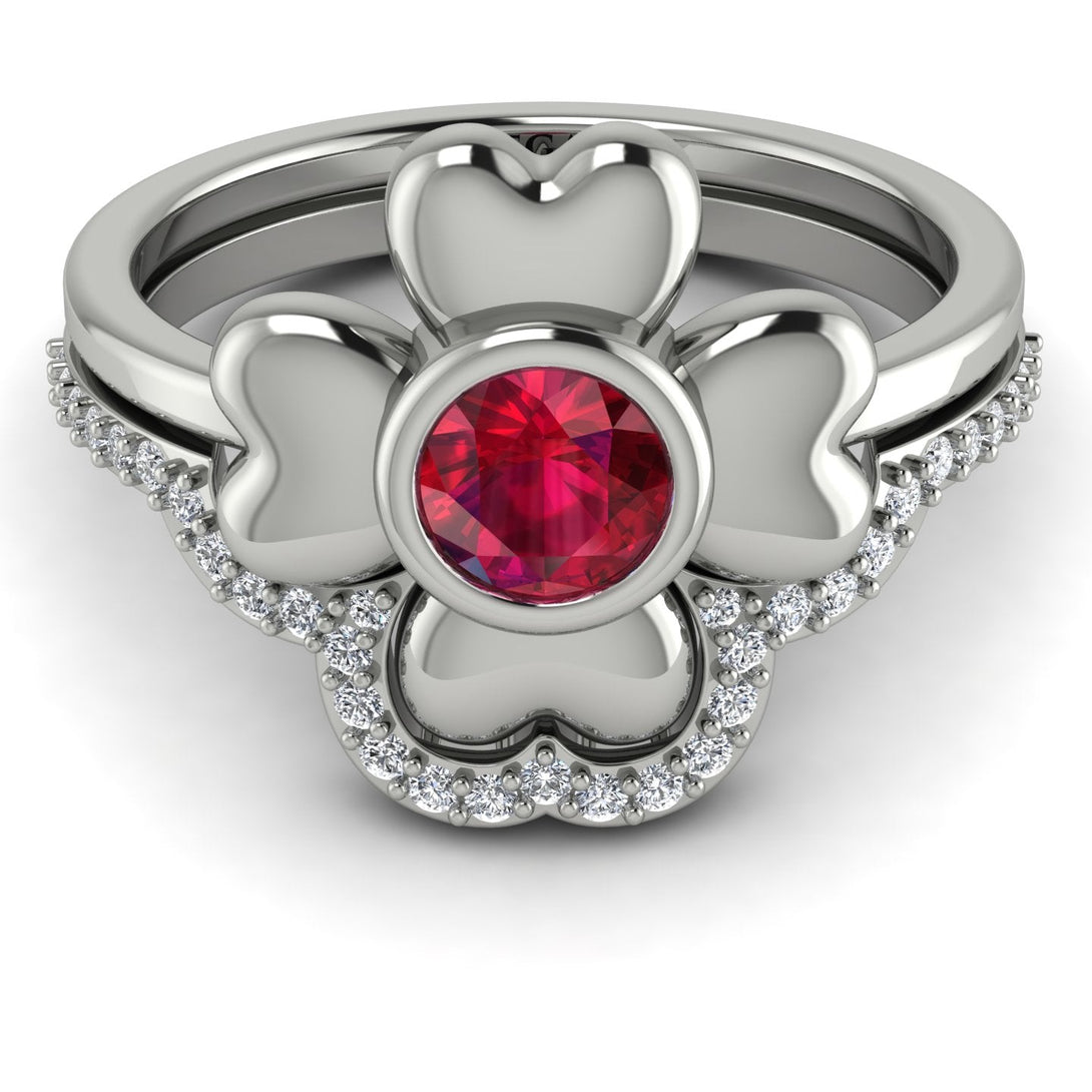 Solid Clower Flower Ruby Bridal Set - Christine No. 12