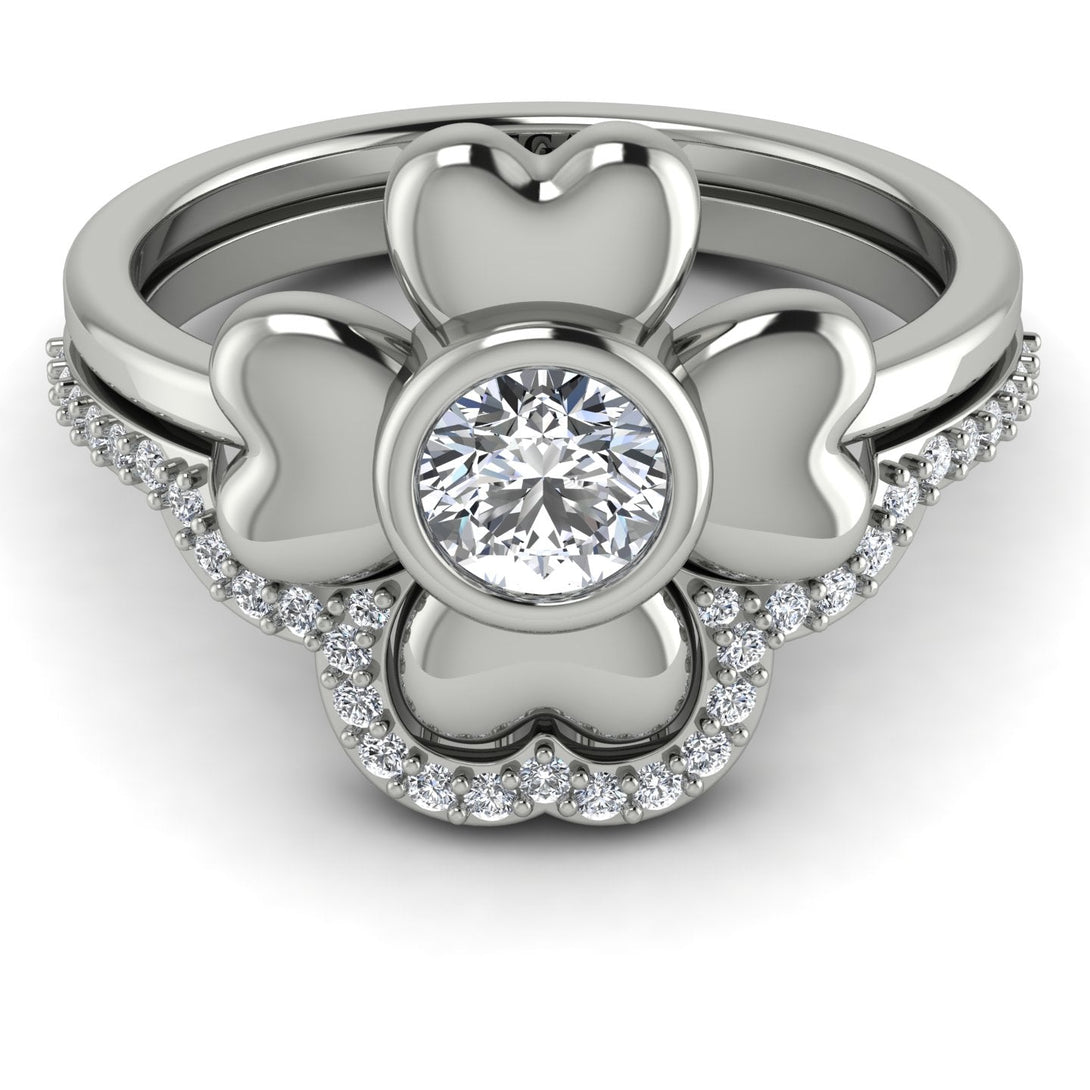 Solid Clower Flower Diamond Bridal Set - Christine No. 3