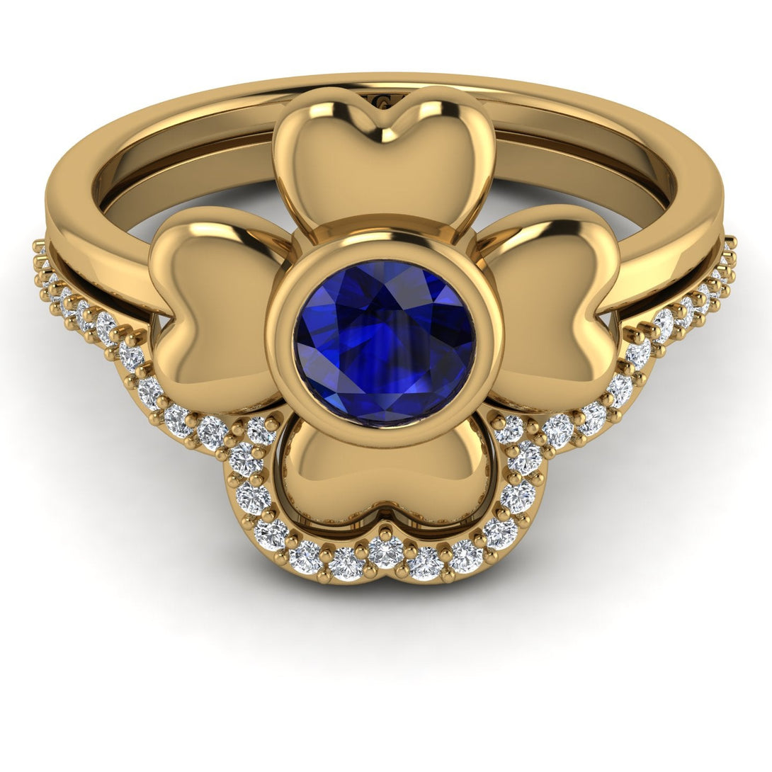 Solid Clower Flower Sapphire Bridal Set - Christine No. 13