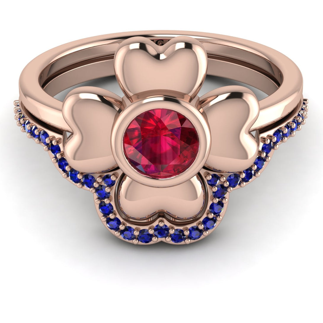 Solid Clower Flower Ruby Bridal Set - Christine No. 71