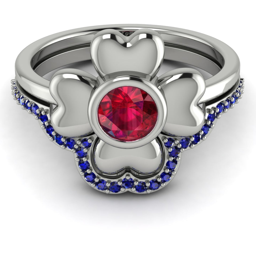 Solid Clower Flower Ruby Bridal Set - Christine No. 72