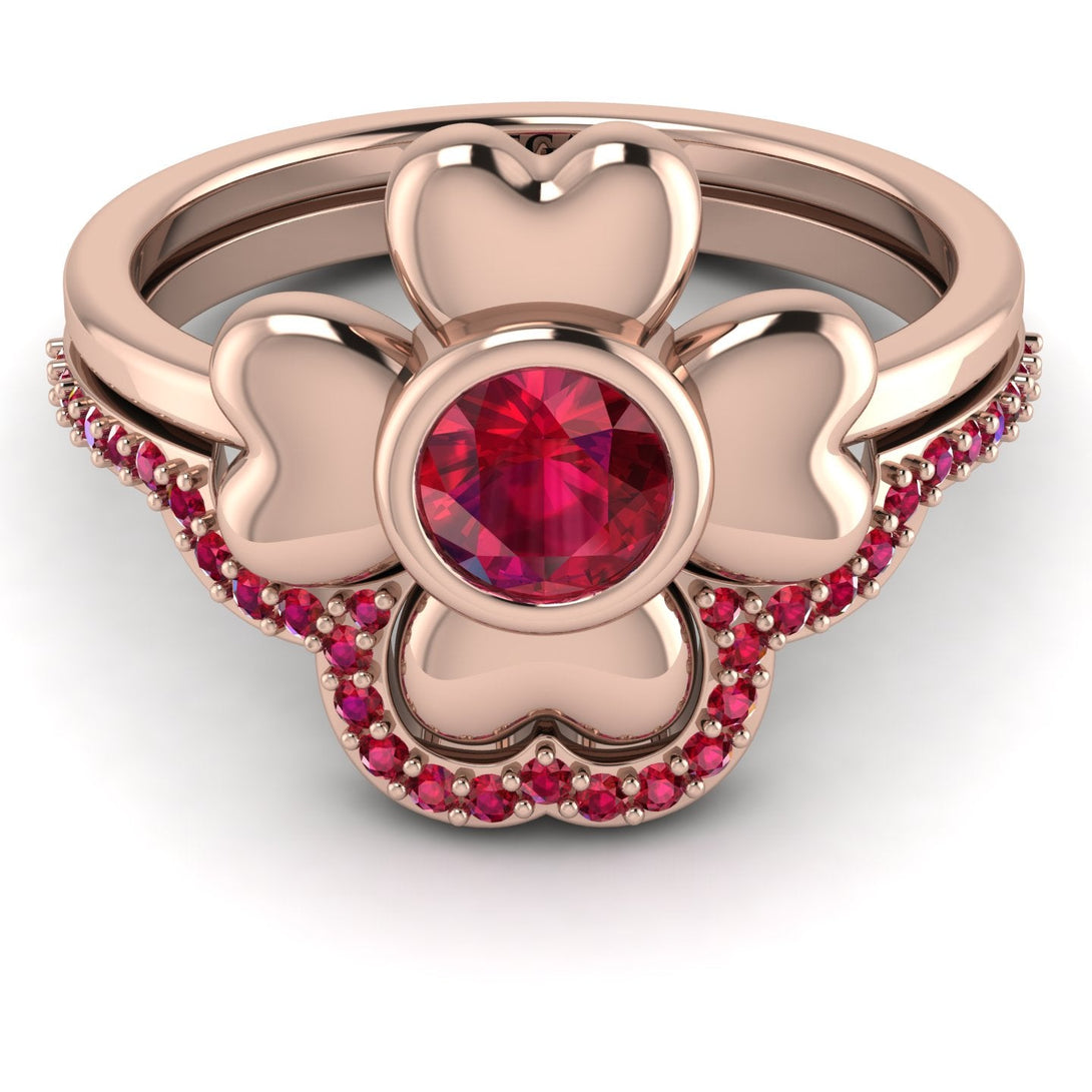 Solid Clower Flower Ruby Bridal Set - Christine No. 56