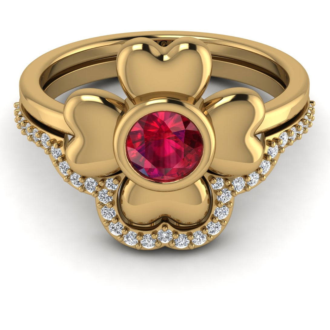 Solid Clower Flower Ruby Bridal Set - Christine No. 10