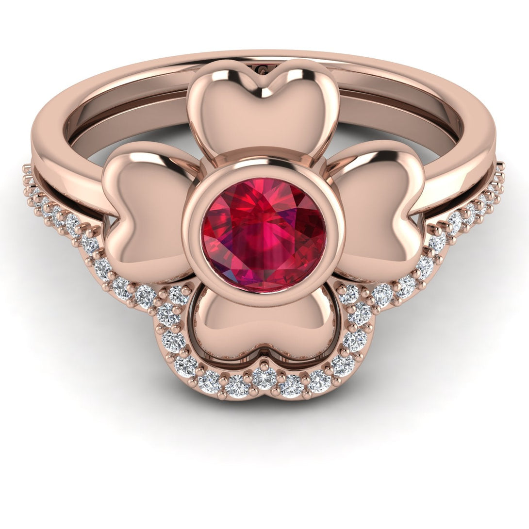 Solid Clower Flower Ruby Bridal Set - Christine No. 11