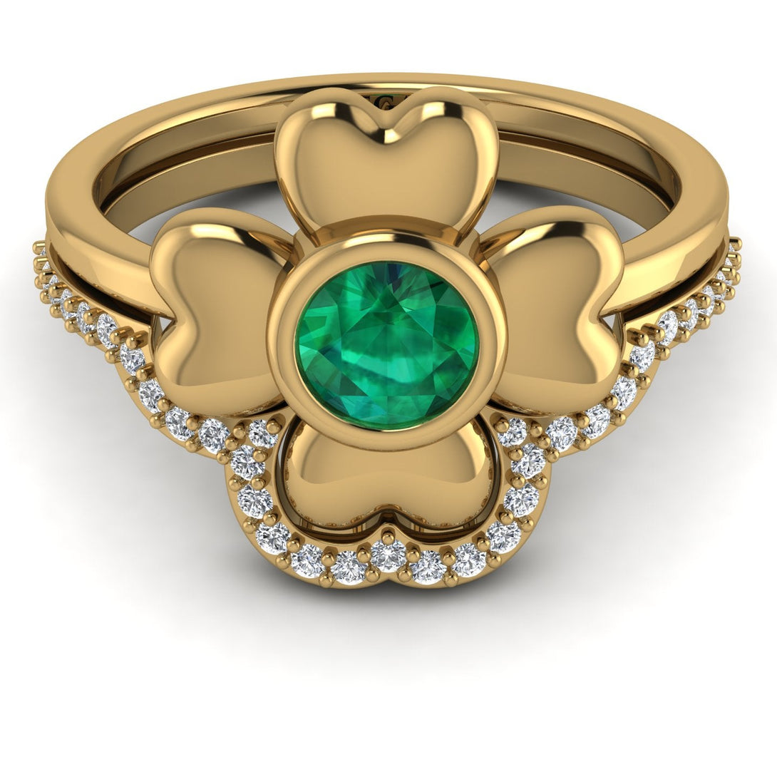 Solid Clower Flower Emerald Bridal Set - Christine No. 4