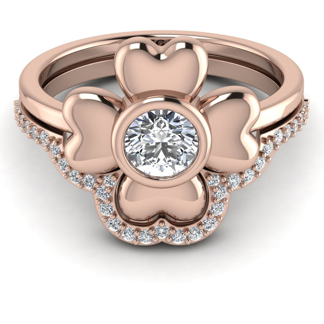 Solid Clower Flower Diamond Bridal Set - Christine No. 2