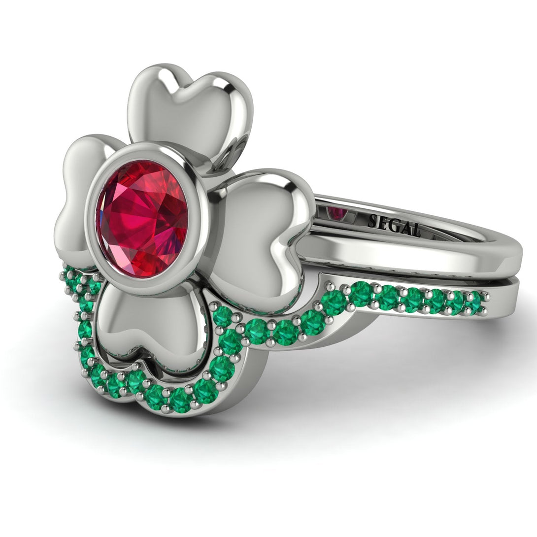 Solid Clower Flower Ruby Bridal Set - Christine No. 27
