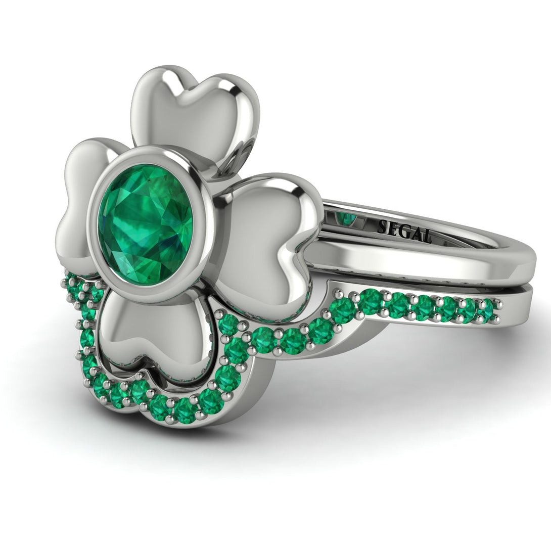 Solid Clower Flower Emerald Bridal Set - Christine No. 21