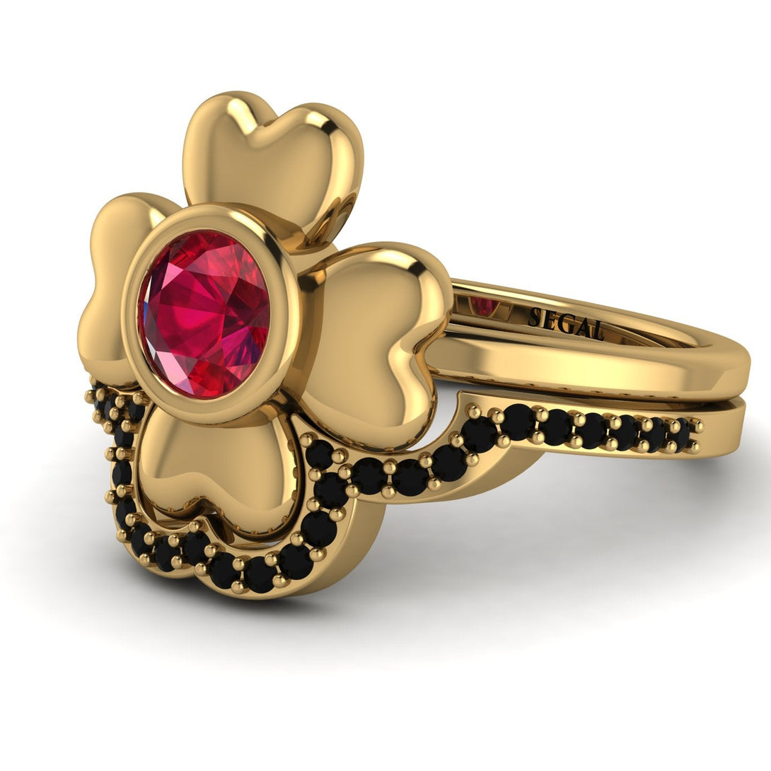 Solid Clower Flower Ruby Bridal Set - Christine No. 40