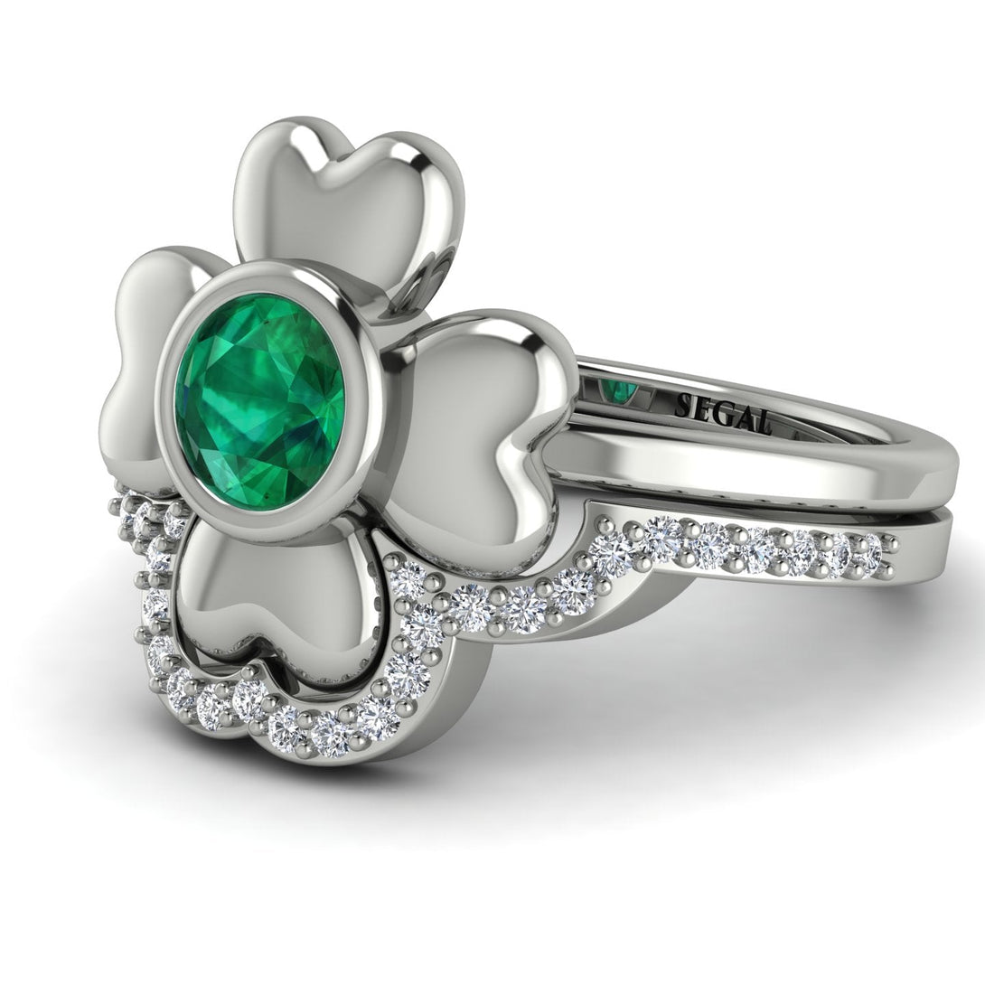 Solid Clower Flower Emerald Bridal Set - Christine No. 6