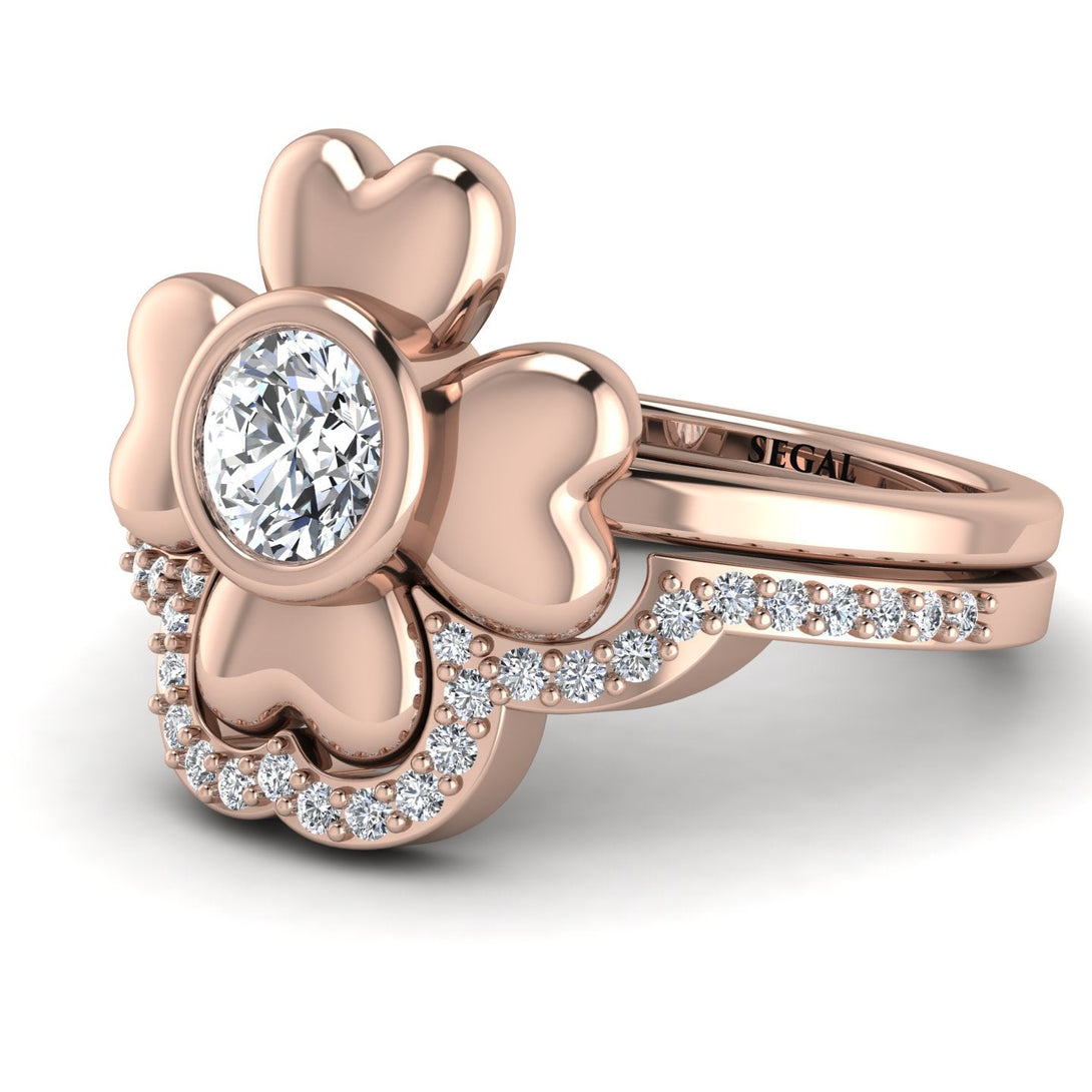 Solid Clower Flower Diamond Bridal Set - Christine No. 2