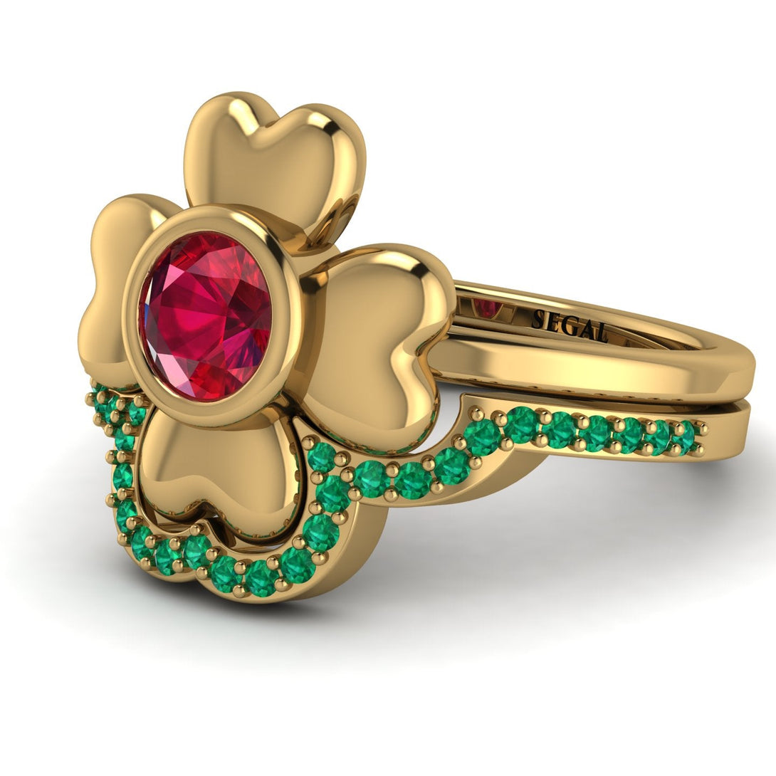 Solid Clower Flower Ruby Bridal Set - Christine No. 25