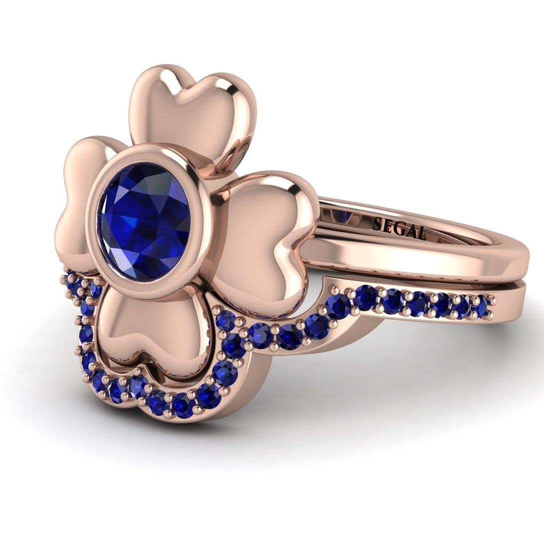 Solid Clower Flower Sapphire Bridal Set - Christine No. 74