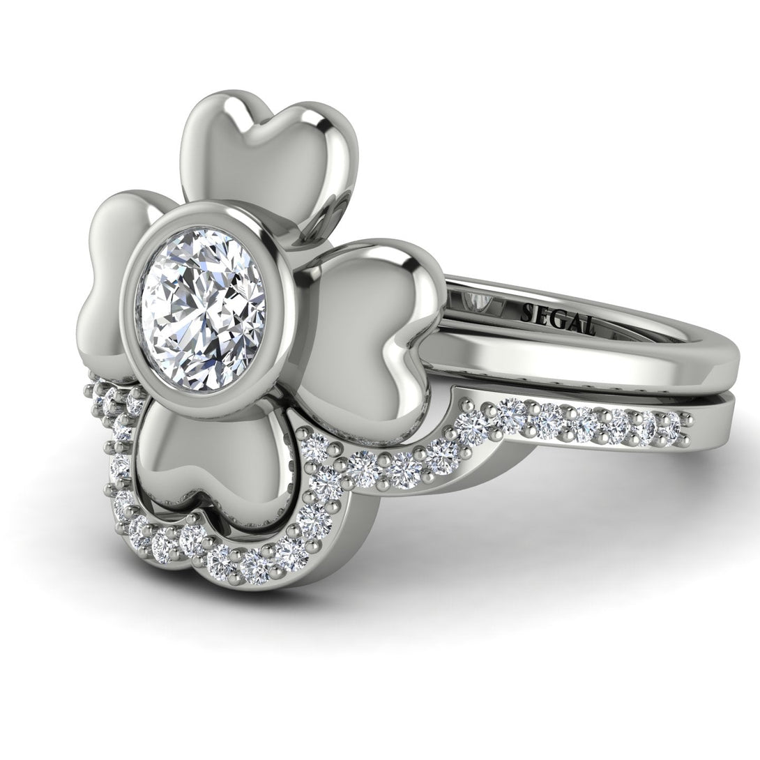 Solid Clower Flower Diamond Bridal Set - Christine No. 3
