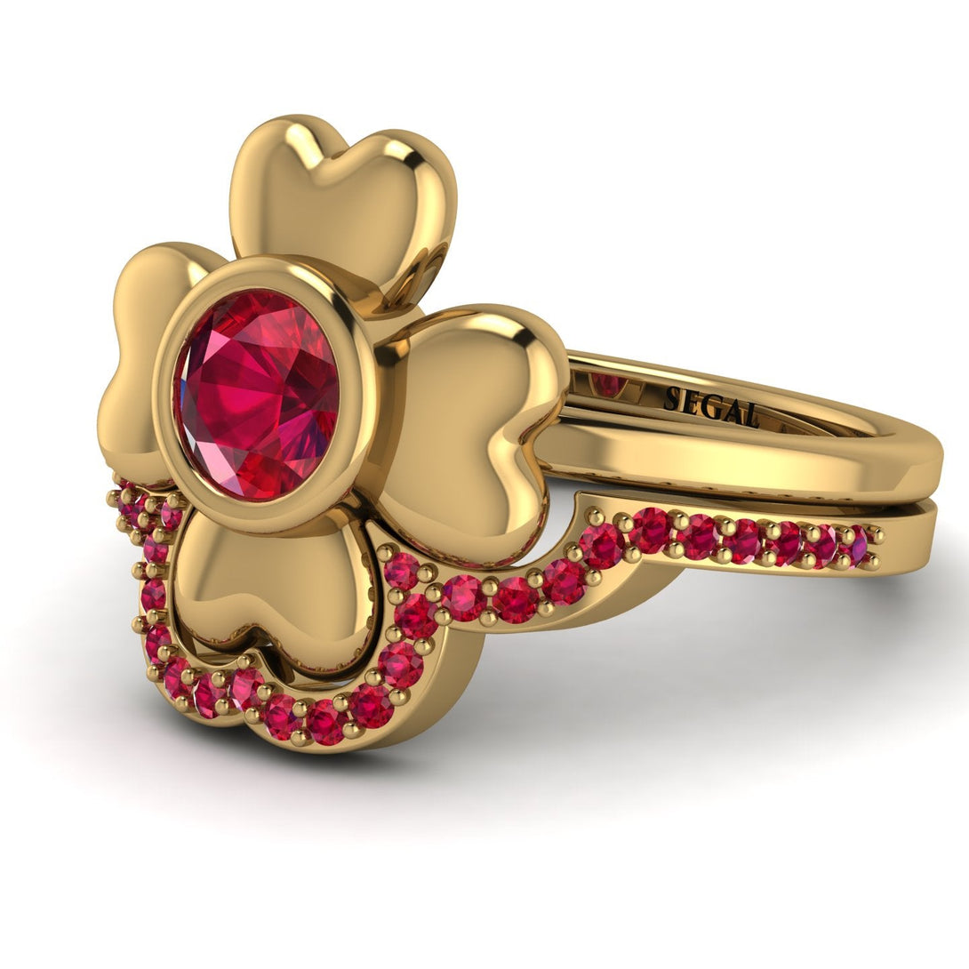 Solid Clower Flower Ruby Bridal Set - Christine No. 55