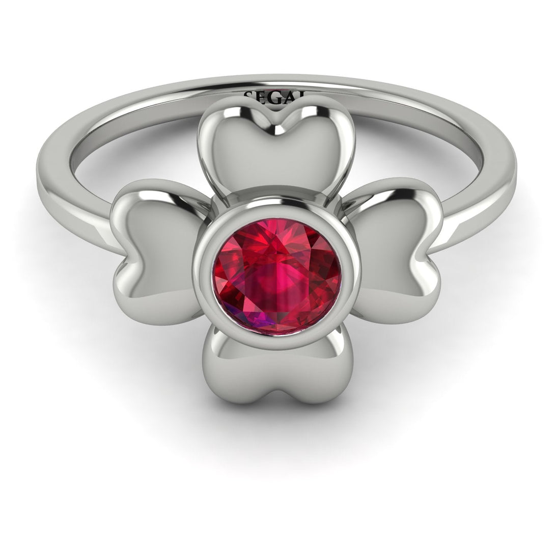 Solid Clower Flower Ruby Engagement Ring - Christine No. 12