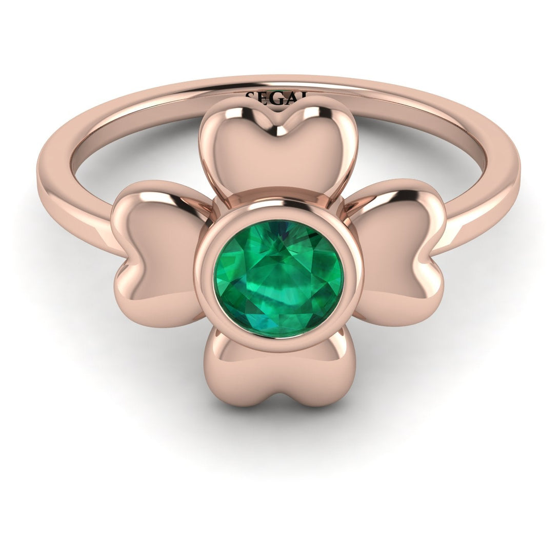 Solid Clower Flower Emerald Engagement Ring - Christine No. 5