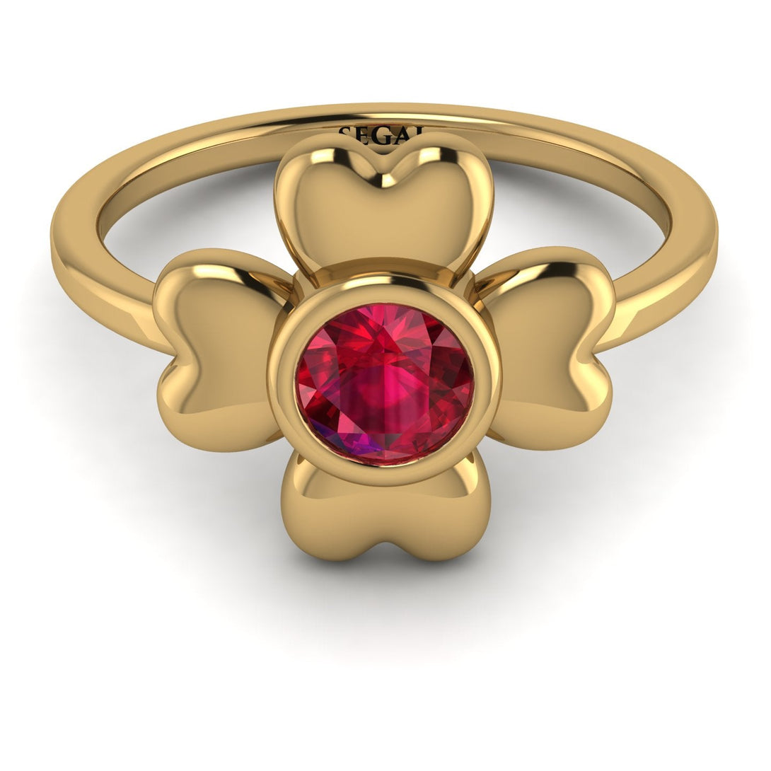 Solid Clower Flower Ruby Engagement Ring - Christine No. 10