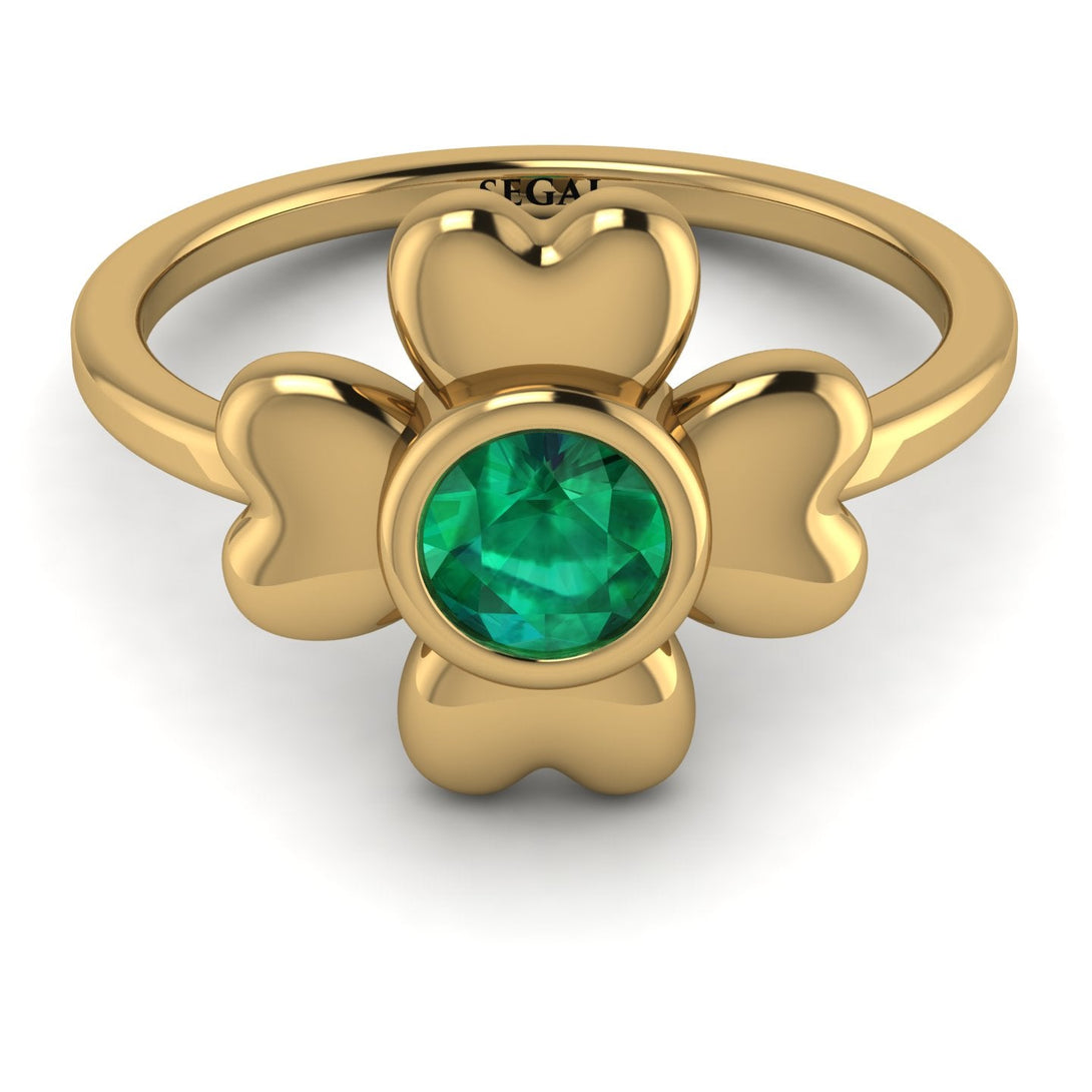 Solid Clower Flower Emerald Engagement Ring - Christine No. 4