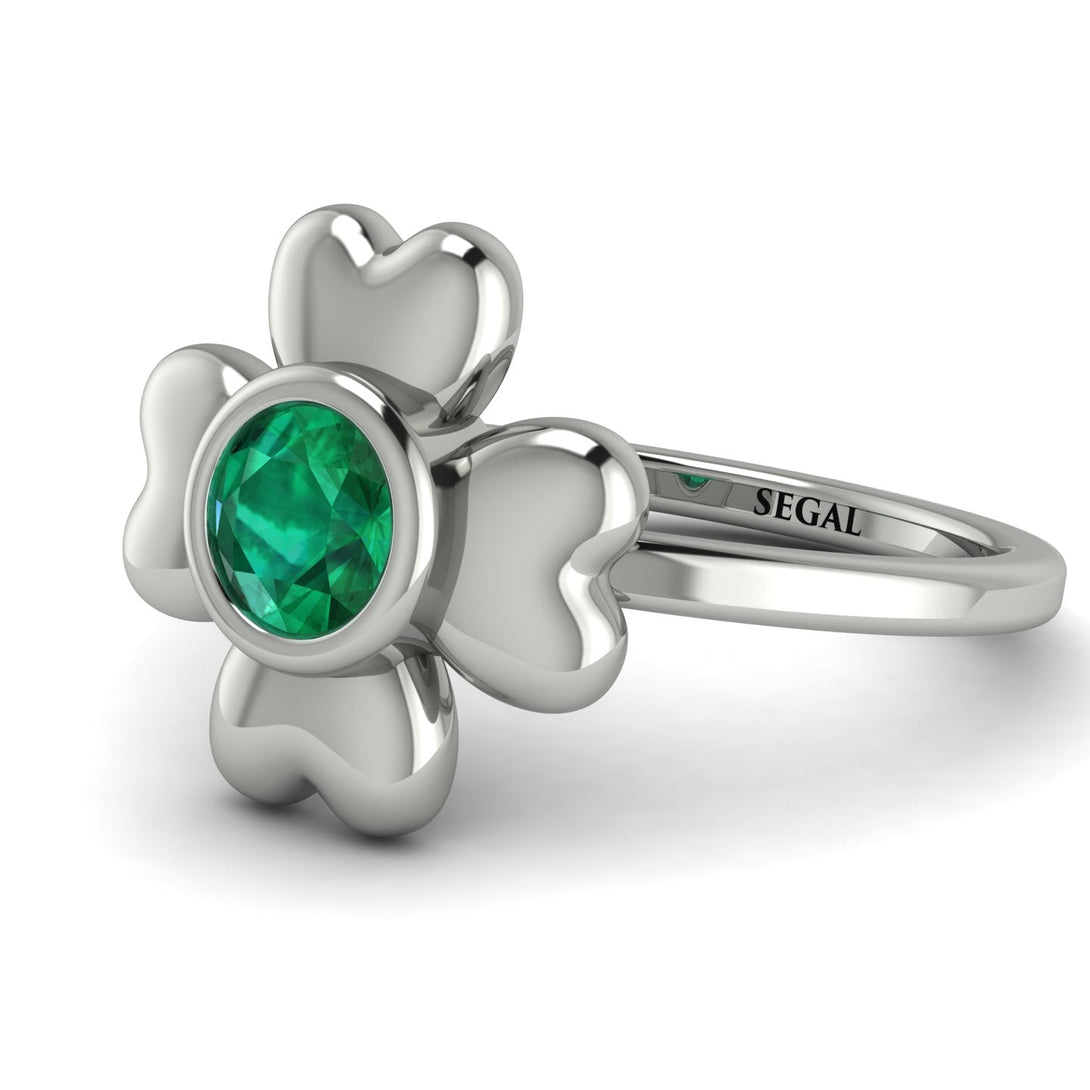 Solid Clower Flower Emerald Engagement Ring - Christine No. 6