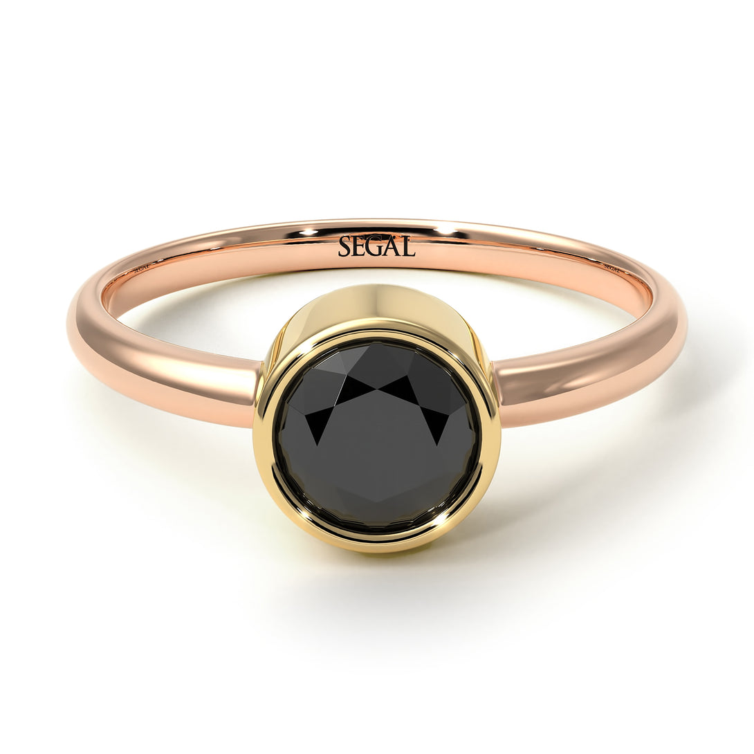 Two Tones Solitaire Bezel Black Diamond Ring - Emerson No. 19