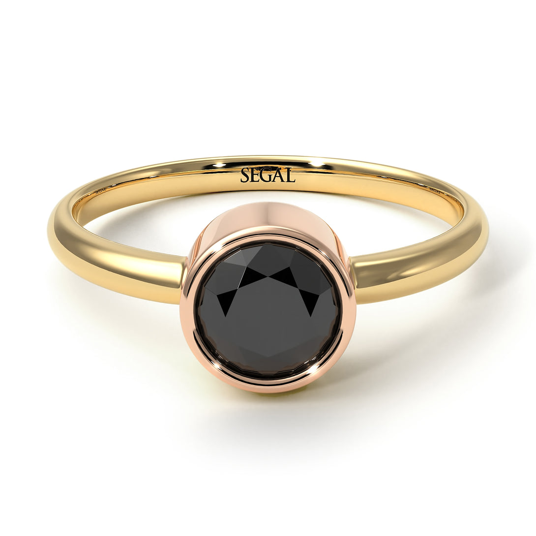 Two Tones Solitaire Bezel Black Diamond Ring - Emerson No. 19