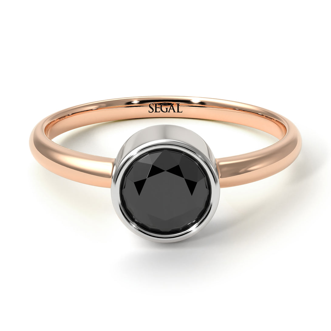 Two Tones Solitaire Bezel Black Diamond Ring - Emerson No. 21