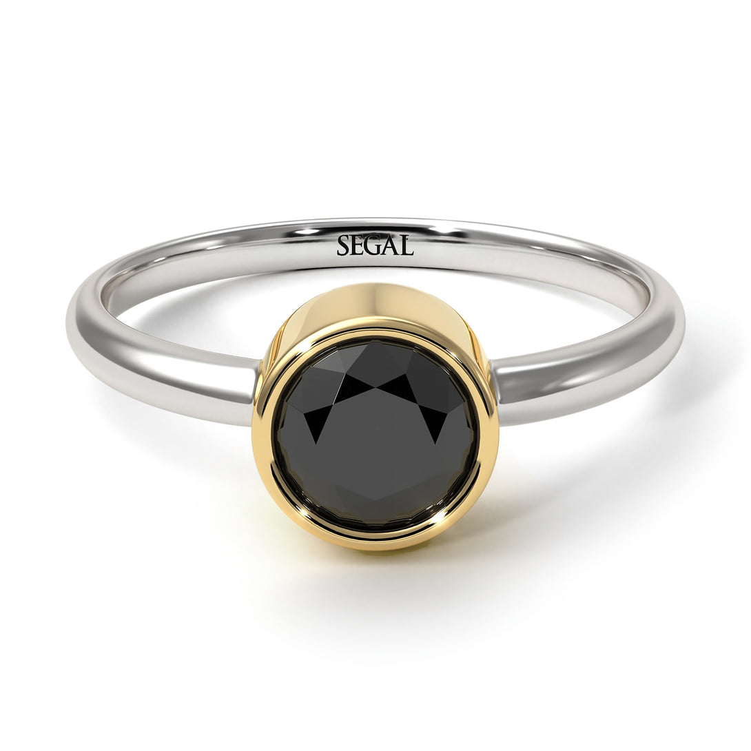 Two Tones Solitaire Bezel Black Diamond Ring - Emerson No. 20