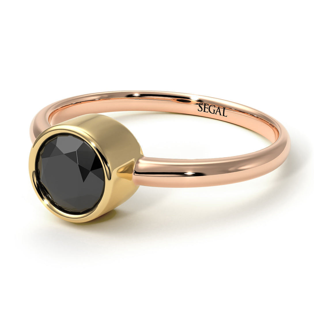Two Tones Solitaire Bezel Black Diamond Ring - Emerson No. 19